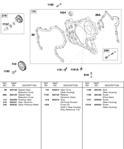 Gear Housing Diagram and Parts List for 589447-0334-XX  Briggs and Stratton Engine